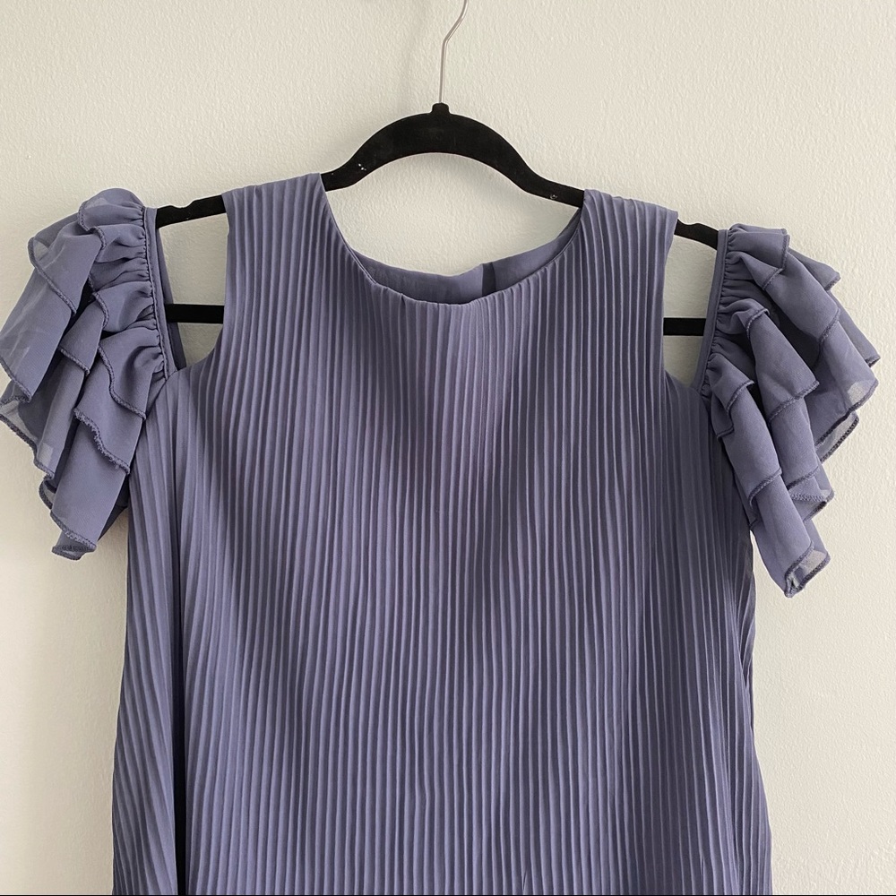 Blue gray off shoulder dress with belt